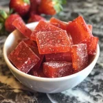 ### Four-Ingredient Gut-Friendly Strawberry Gummies These homemade strawberry gummies are not only delicious but also beneficial for your gut health. Made with just four ingredients, they are easy to prepare and make a great healthy snack. #### Ingredients: - 1 cup fresh strawberries, hulled and chopped - 1/4 cup honey (or maple syrup for a vegan option) - 1/4 cup water - 3 tablespoons gelatin powder (grass-fed if possible) #### Instructions: 1. **Prepare the Strawberries**: - Place the chopped strawberries in a blender or food processor and blend until smooth. You should have about 3/4 cup of strawberry puree. 2. **Heat the Liquid Mixture**: - In a small saucepan, combine the honey (or maple syrup) and water. - Heat over low-medium heat, stirring until the sweetener dissolves completely. Do not let it boil. 3. **Mix Gelatin**: - Sprinkle the gelatin powder over the warm liquid mixture. - Whisk continuously until the gelatin is completely dissolved and no lumps remain. 4. **Combine Ingredients**: - Pour the strawberry puree into the saucepan with the gelatin mixture. - Whisk until well combined and smooth. 5. **Set the Gummies**: - Pour the strawberry mixture into silicone molds or a shallow dish lined with parchment paper. - Smooth the top with a spatula. 6. **Chill**: - Place the molds or dish in the refrigerator and let the gummies set for at least 2 hours, or until firm. 7. **Serve**: - Once set, remove the gummies from the molds or cut them into squares if using a dish. - Store in an airtight container in the refrigerator for up to 1 week. #### Notes: - You can adjust the sweetness by varying the amount of honey or maple syrup used. - For extra flavor, you can add a squeeze of lemon juice to the strawberry puree. - These gummies are rich in gut-friendly gelatin, which supports digestive health. Enjoy your homemade gut-friendly strawberry gummies!